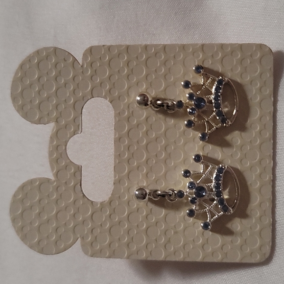 Disney New Mickey Crown Dangling Earrings w/ Light Blue Rhinestones
